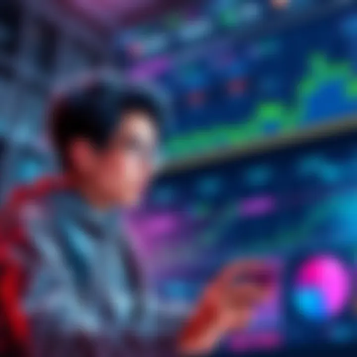 A university student analyzing crypto charts with a focus on Kendu, reflecting excitement for Q4 potential growth.