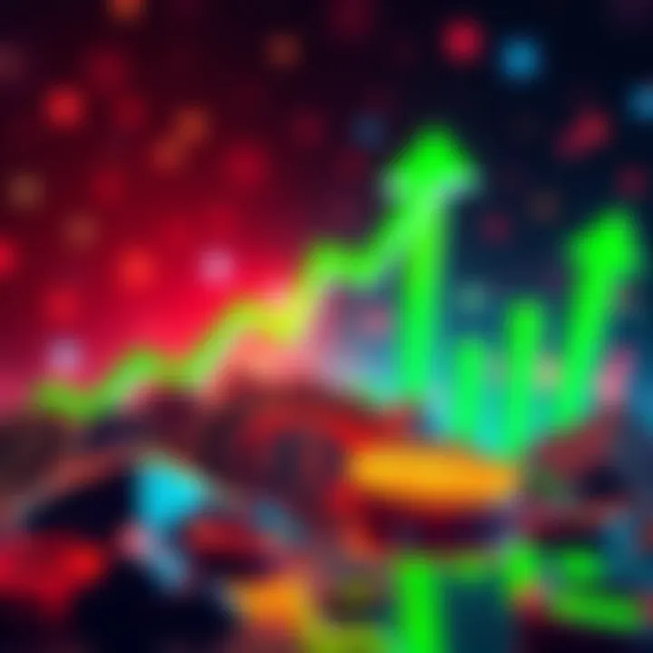 A graphic showing the rise of Kendu cryptocurrency with icons representing community support and projects, set against a backdrop of green upward arrows signifying market recovery.