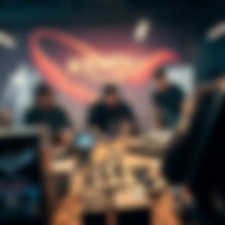 KENDU RPG Development Team A group of game developers working on an RPG, including a former BioWare employee, with concept art and gaming equipment around them.