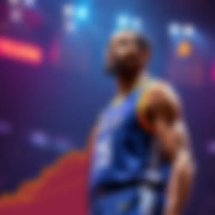 Kevin Durant with Bitcoin Chart Kevin Durant standing with a Bitcoin chart showing a steep upward trend, highlighting his successful investment