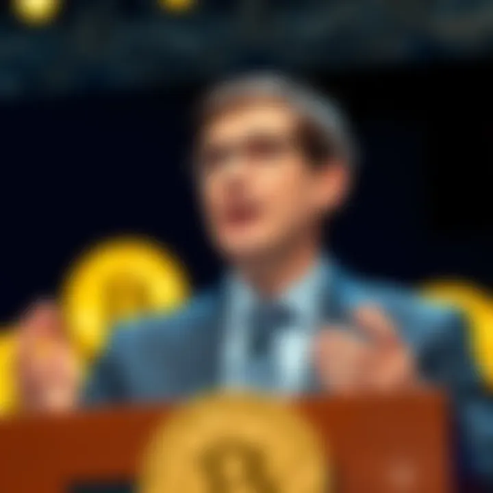 Kevin Warsh Discussing Bitcoin Kevin Warsh speaking at a podium about Bitcoin's economic impact