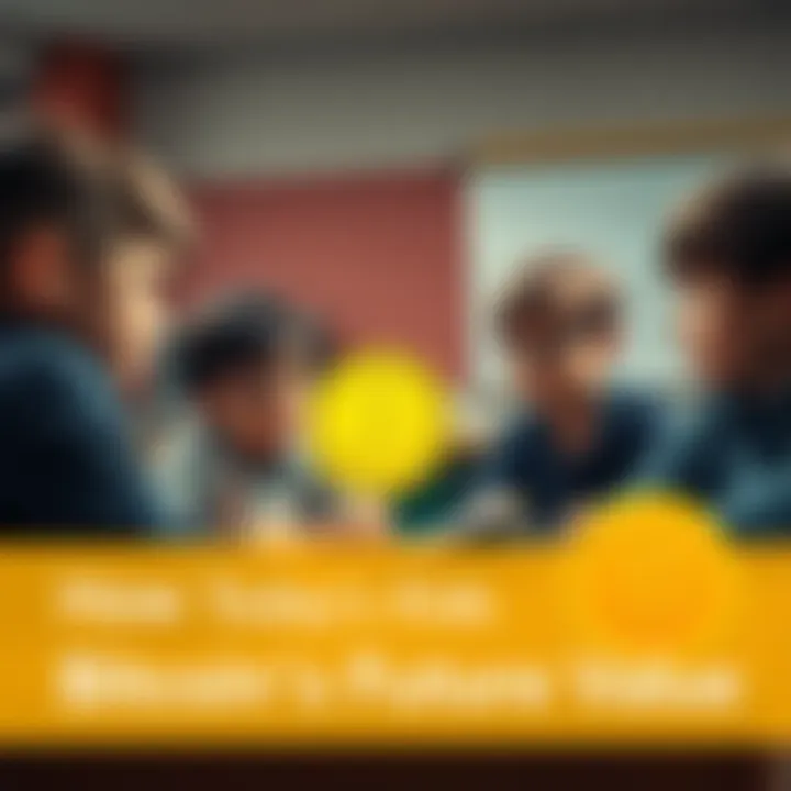 A group of children discussing Bitcoin investment and digital currencies in a classroom setting
