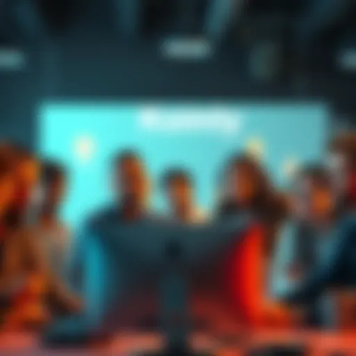 Group of frustrated Koinly clients discussing unresolved issues in front of computer screens