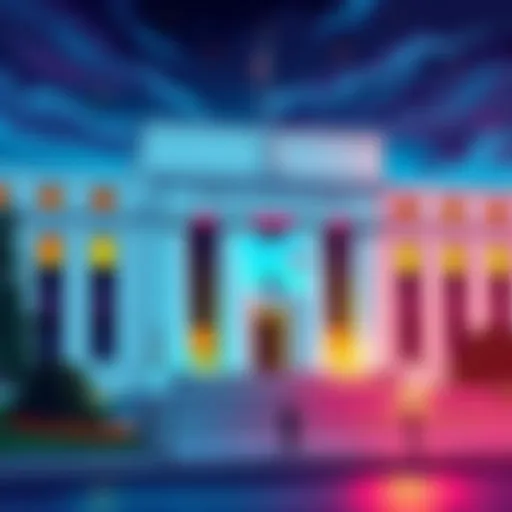 Illustration depicting Kraken's logo with the Federal Reserve building in the background, symbolizing the partnership between the crypto firm and the central bank.