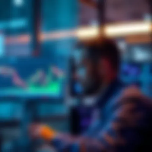 A trader looking at a computer screen with price charts and notifications for Kraken, showcasing improving trading strategies.
