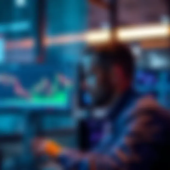 A trader looking at a computer screen with price charts and notifications for Kraken, showcasing improving trading strategies.
