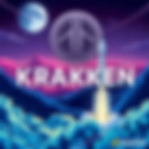 A digital illustration showing the Kraken logo with SpaceX rockets in the background, symbolizing investment opportunities in aerospace.