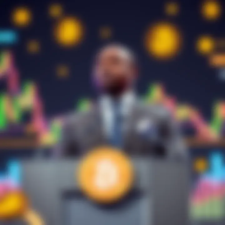 Kwasi Kwarteng announces Bitcoin Treasury Fund Kwasi Kwarteng standing at a podium, speaking about the new Bitcoin Treasury Fund, with a backdrop of financial graphs and cryptocurrency symbols.