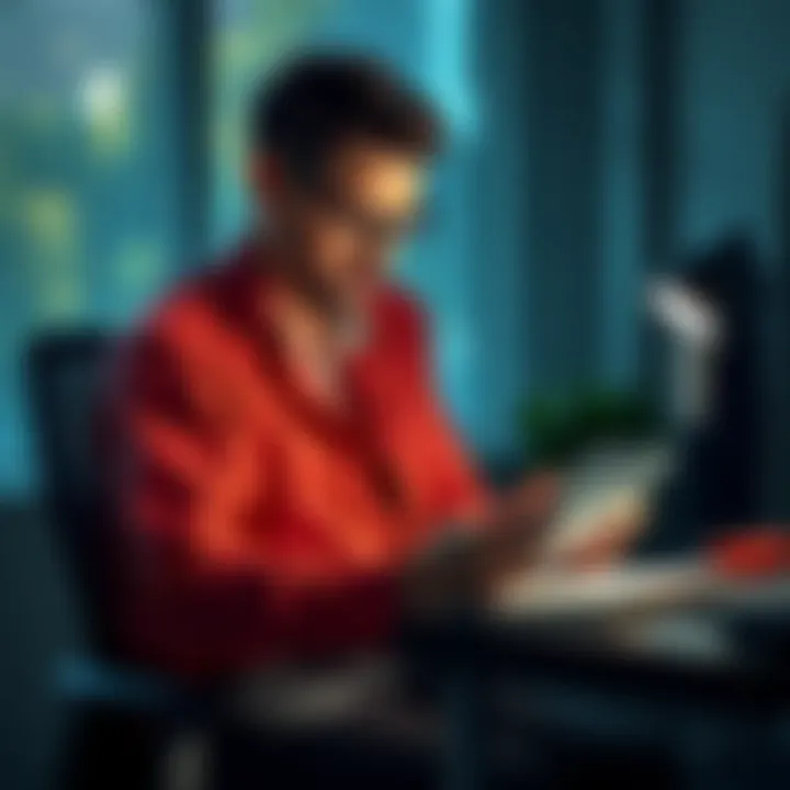 Individual sitting at a desk, looking at documents with a frustrated expression while holding a phone, symbolizing KYC approval delays.