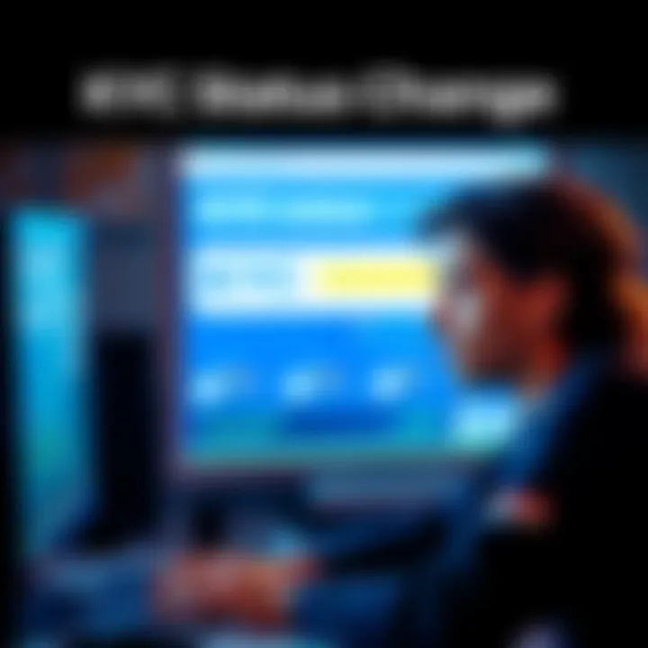 A person looking at a computer screen showing KYC status change from Fully Passed to Tentative Pass, with a confused expression.