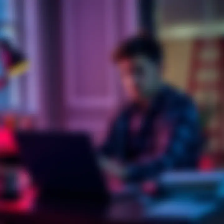 A person sitting at a desk looking frustrated while checking cancellation options for a ladder subscription on a laptop.