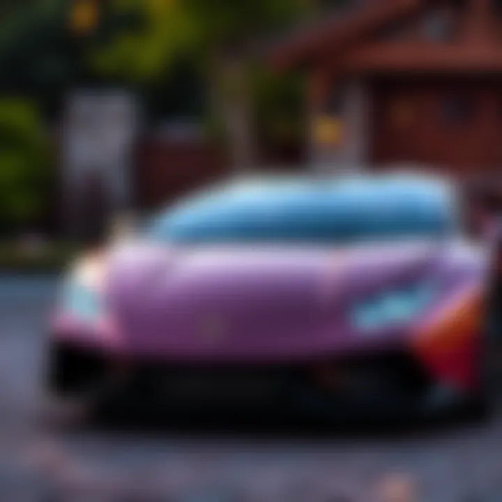 A shiny Lamborghini parked in a driveway, showcasing its sleek design and luxury appeal.