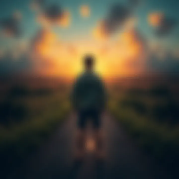 A person stands at a crossroads, considering options for acquiring land or collecting badges, with a thoughtful expression.