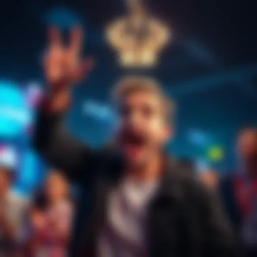 A person celebrating a surprise win in a bidding event, looking shocked and excited.