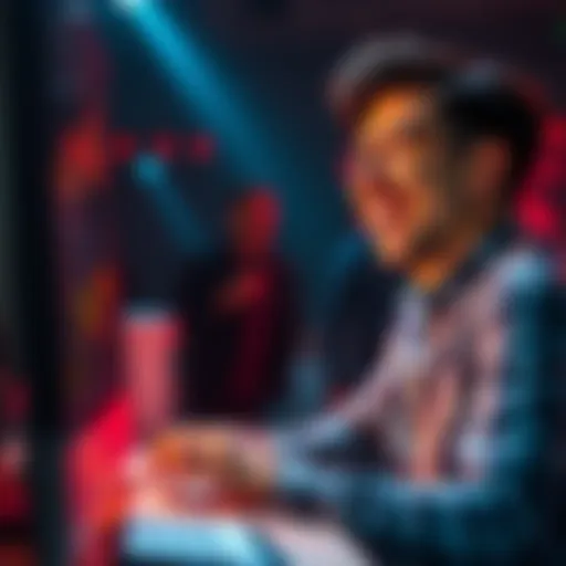 A cheerful person interacts with BitMart's interface on a computer, showcasing excitement for digital trading.