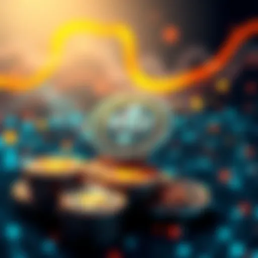 Graphic representation of the UNIT token on the Cardano blockchain with digital coins in motion.