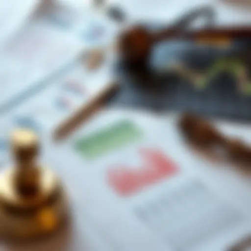 Graphic showing charts and legal documents related to insider trading in financial markets