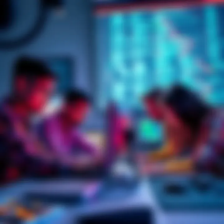 A group of developers collaborating on technology projects, with computers and coding on the screens, symbolizing progress for LayerAi.