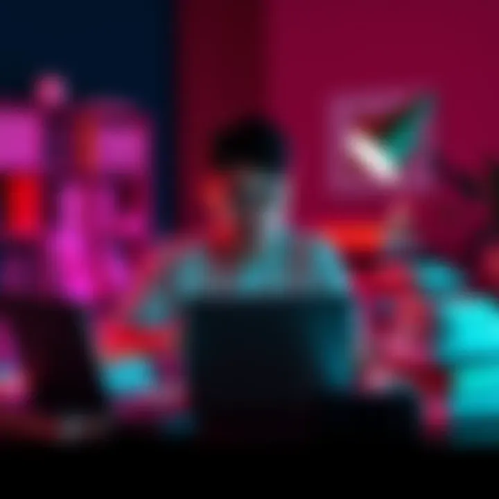 A person studying Next.js with a laptop, books, and tutorials around them, representing learning resources.