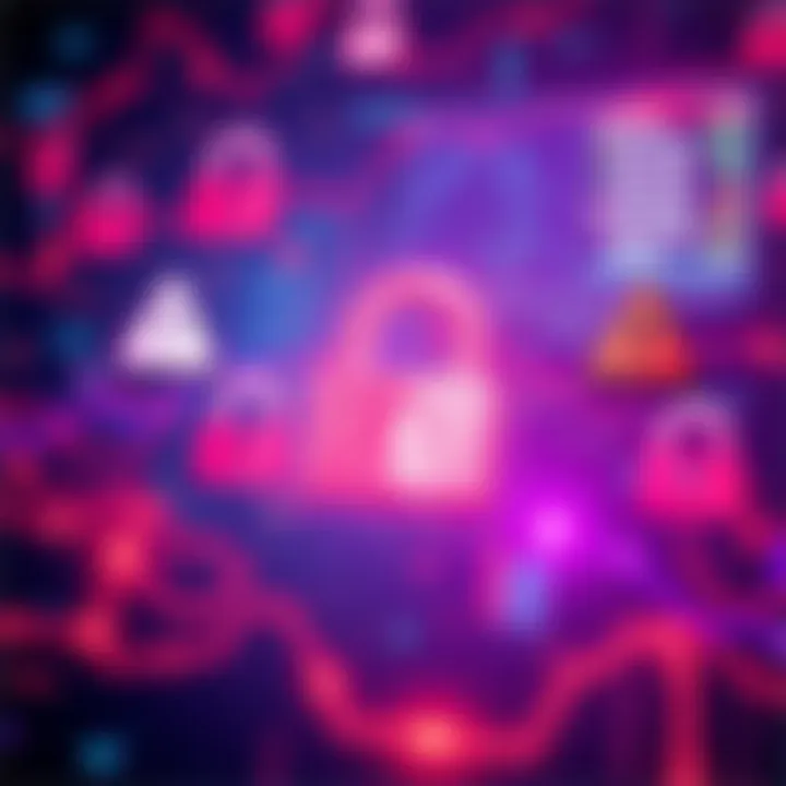 Illustration showing sensitive financial data being leaked, with symbols of security breaches like locks and warning signs