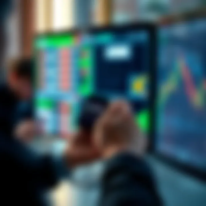 A person holding a Ledger device while looking at cryptocurrency charts on a screen