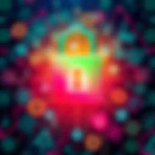 Illustration showing a digital lock symbol with a background of cryptocurrency icons, representing security issues in crypto platforms like Ledger and Changelly.