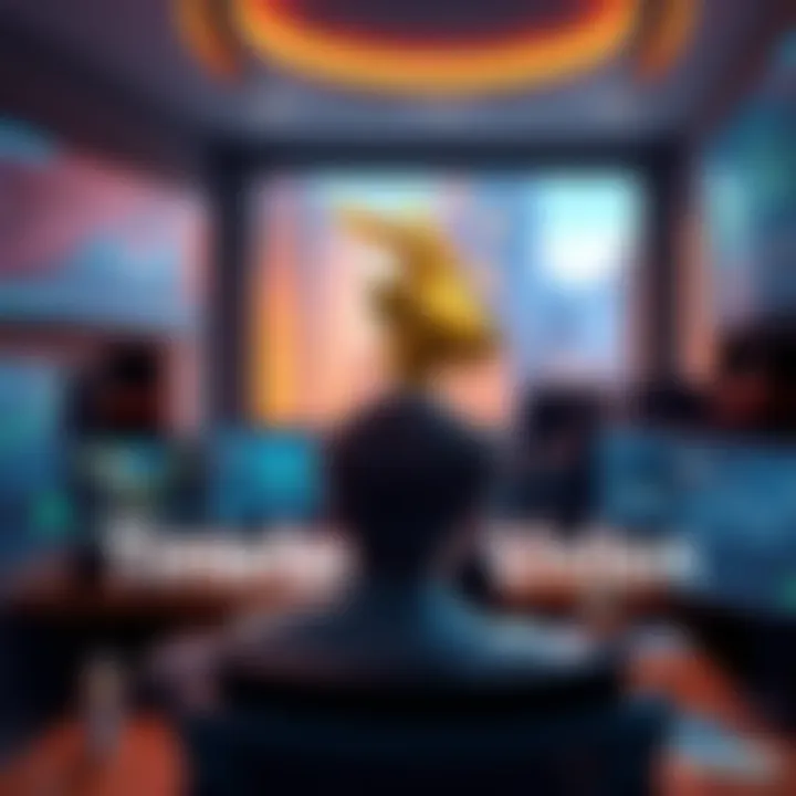 A thoughtful Leemon in a modern office, contemplating the future of blockchain technology, surrounded by screens showing crypto data.