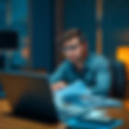 A person sitting at a desk with papers and a laptop, looking concerned about frozen funds in a legal dispute with Bitstamp