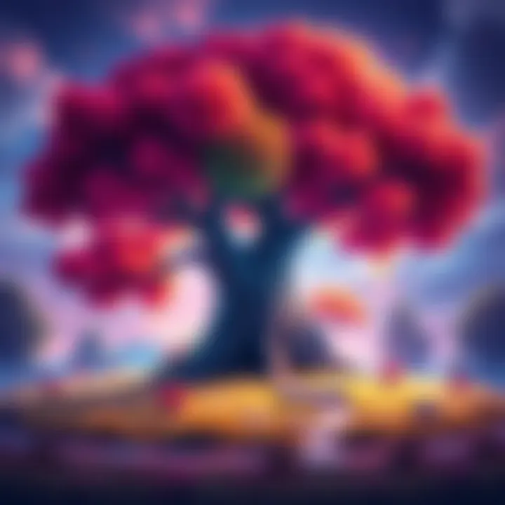A vibrant legendary parcel showcasing a tree with a unique color, symbolizing hope and excitement for future updates.