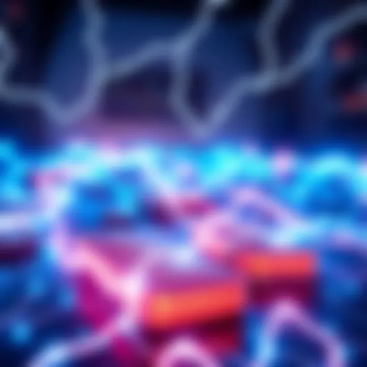 Illustration showing a digital representation of the lightning network with connected nodes and wallets
