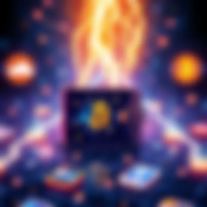 Illustration showing a digital wallet with lightning bolts representing fast Bitcoin transactions, surrounded by network connections and app icons.