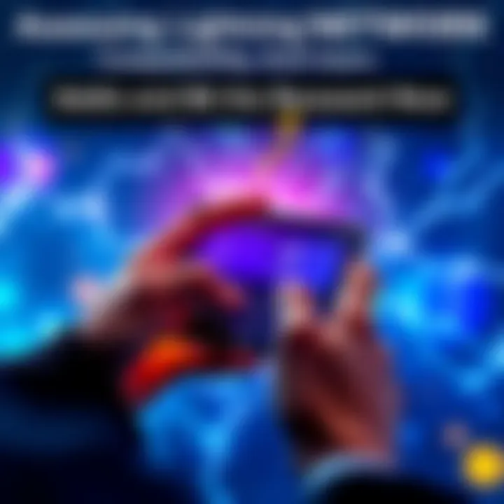 A person using a smartphone to access the Lightning Network, showing a digital wallet interface with Bitcoin transactions.