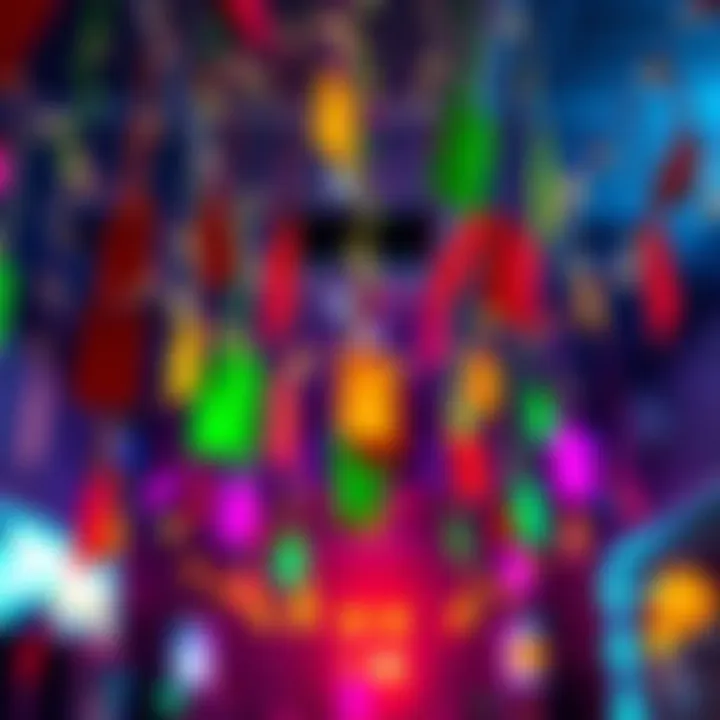 A festive scene showing colorful price tags hanging low, symbolizing price drops in the market as investors celebrate