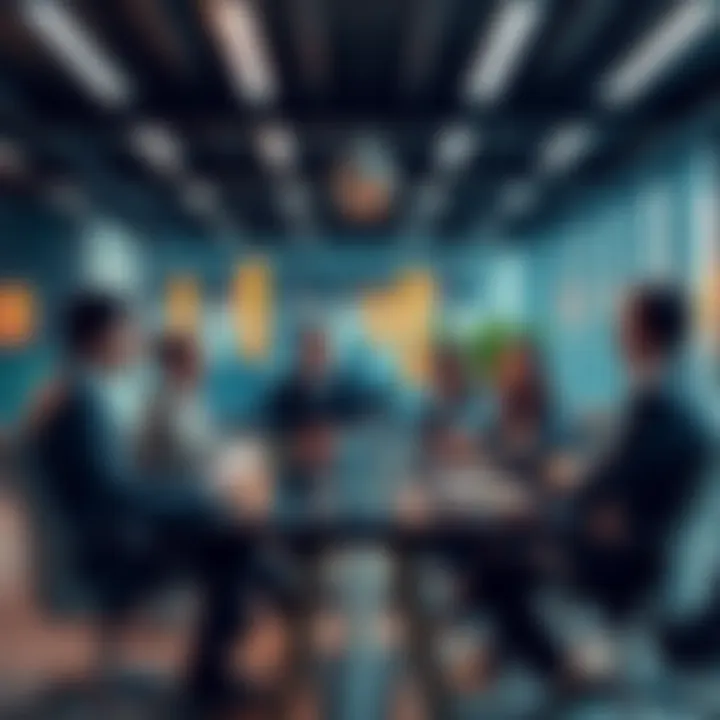 A group of financial professionals discussing methods to reduce liquidity costs in a modern office environment