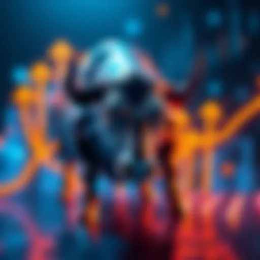 Bull representing Litecoin with upward trend arrows and crypto symbols in the background