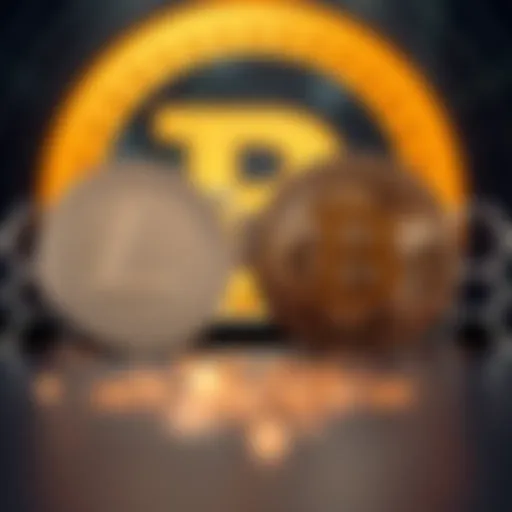 A digital graphic showing Litecoin and Bitcoin logos side by side, illustrating their transaction volumes, with Litecoin surpassing Bitcoin despite a smaller market cap.