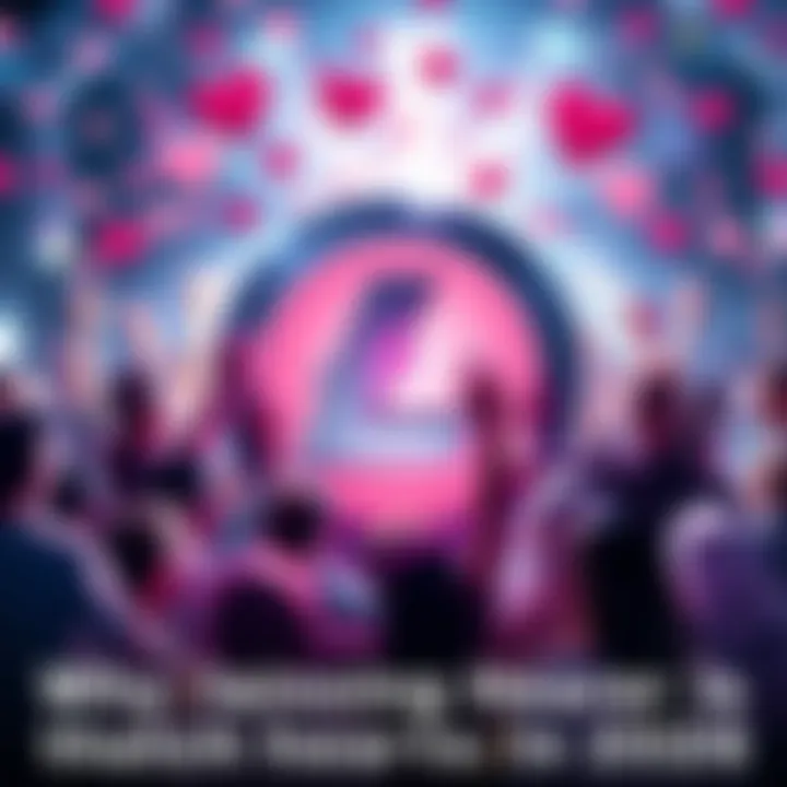 A vibrant Litecoin logo surrounded by people expressing support and enthusiasm for cryptocurrency in 2026