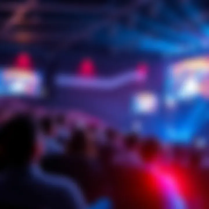 Audience watching the live Cfan speech on screens with dynamic visuals