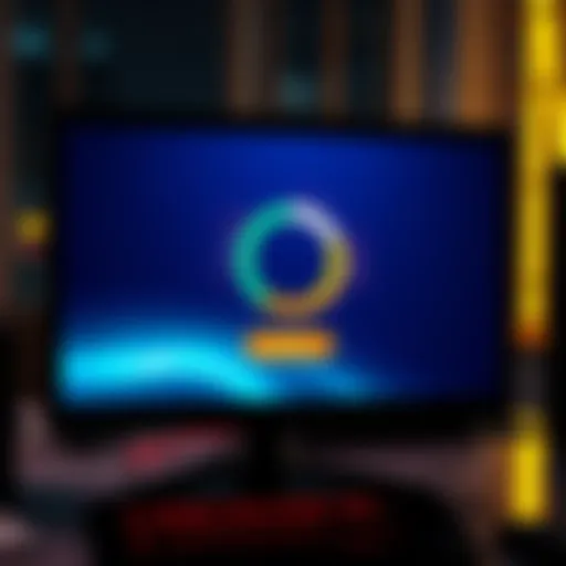 A computer screen showing a loading graphic with a spinning wheel and retry button