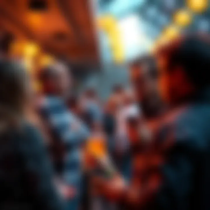 A group of people chatting and exchanging ideas about Bitcoin at a community event.