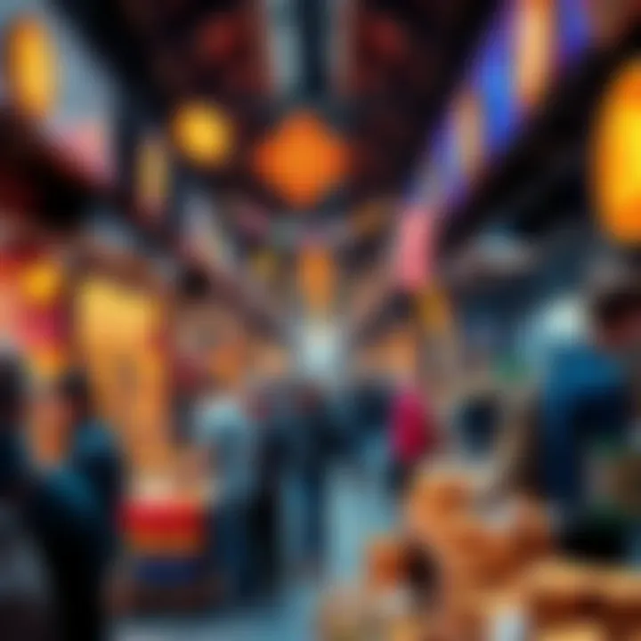 Local Bitcoin Market in the Midlands A bustling market scene in the Midlands with people exchanging Bitcoin, showcasing local sellers and buyers, and Bitcoin symbols in the background.
