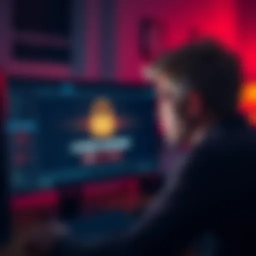 A frustrated person looking at a computer screen showing a locked account message, with a clock indicating time passing.