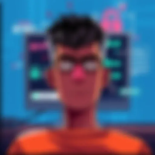 Frustrated person looking at a computer screen with error messages and connection symbols