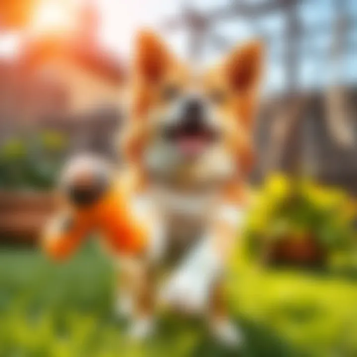 Loken, a charming dog with a joyful expression, plays with a toy in a sunny backyard, radiating happiness and charm.