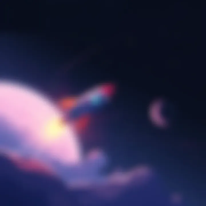 A cartoon rocket searching through a starry sky for DG, symbolizing its disappearance