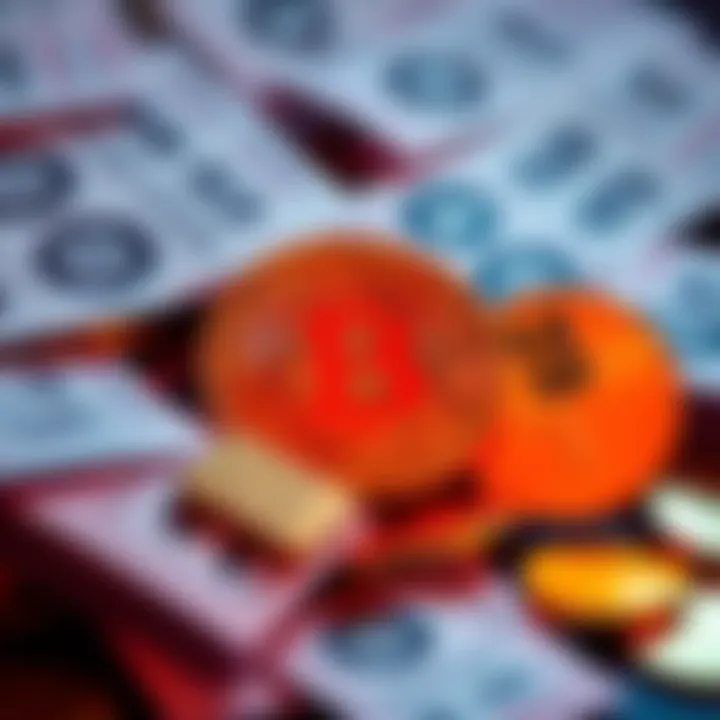 Lottery tickets and BTC symbols A pile of lottery tickets beside a Bitcoin symbol, representing fading hopes for a drawing and the stability of cryptocurrency.