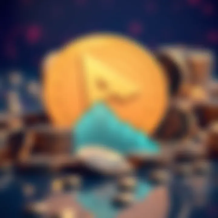 A graphic showing a downward trend in staking rewards with ADA coins in the background.