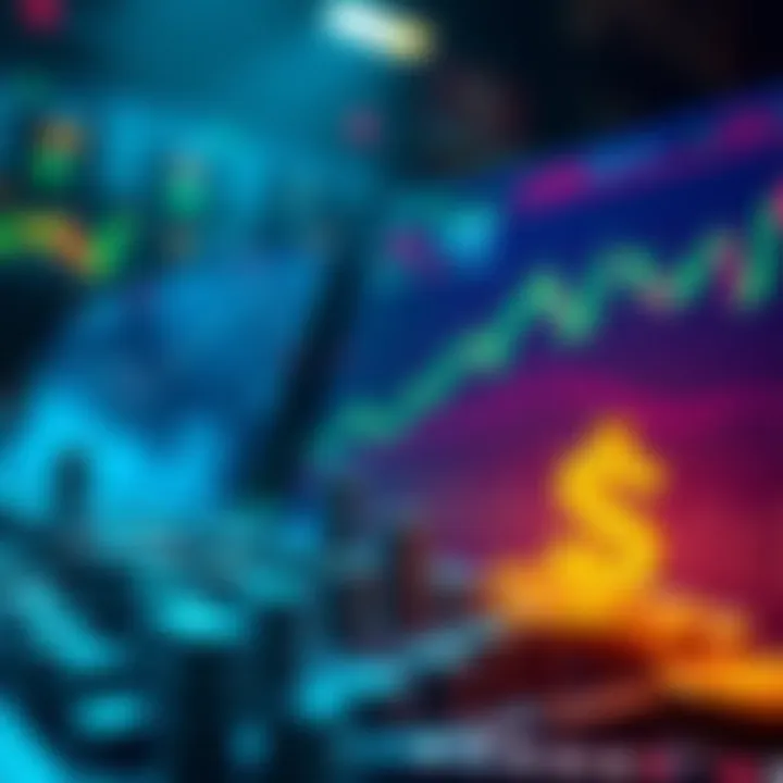 A visual comparison of LP farming and day trading in cryptocurrency with charts and currency symbols