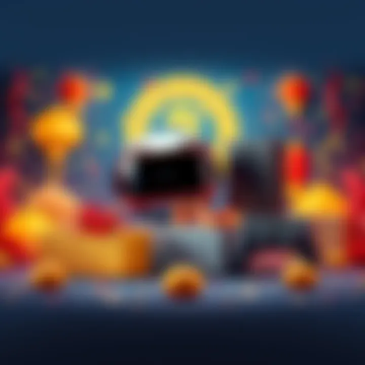 Celebration background with gold bar, VR headset, and Nintendo console representing prizes for the Lunar New Year trading competition.