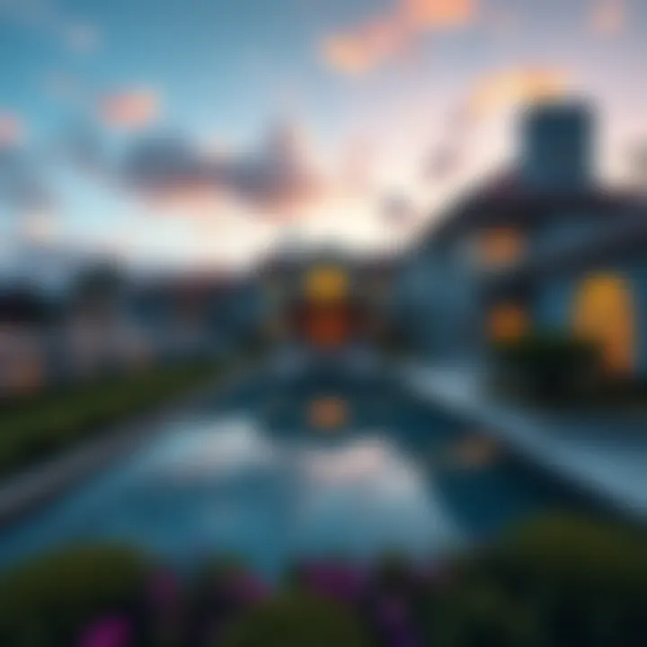 A stunning view of the mansion 'La Fin' with its unique architecture and gardens, available for cryptocurrency buyers.